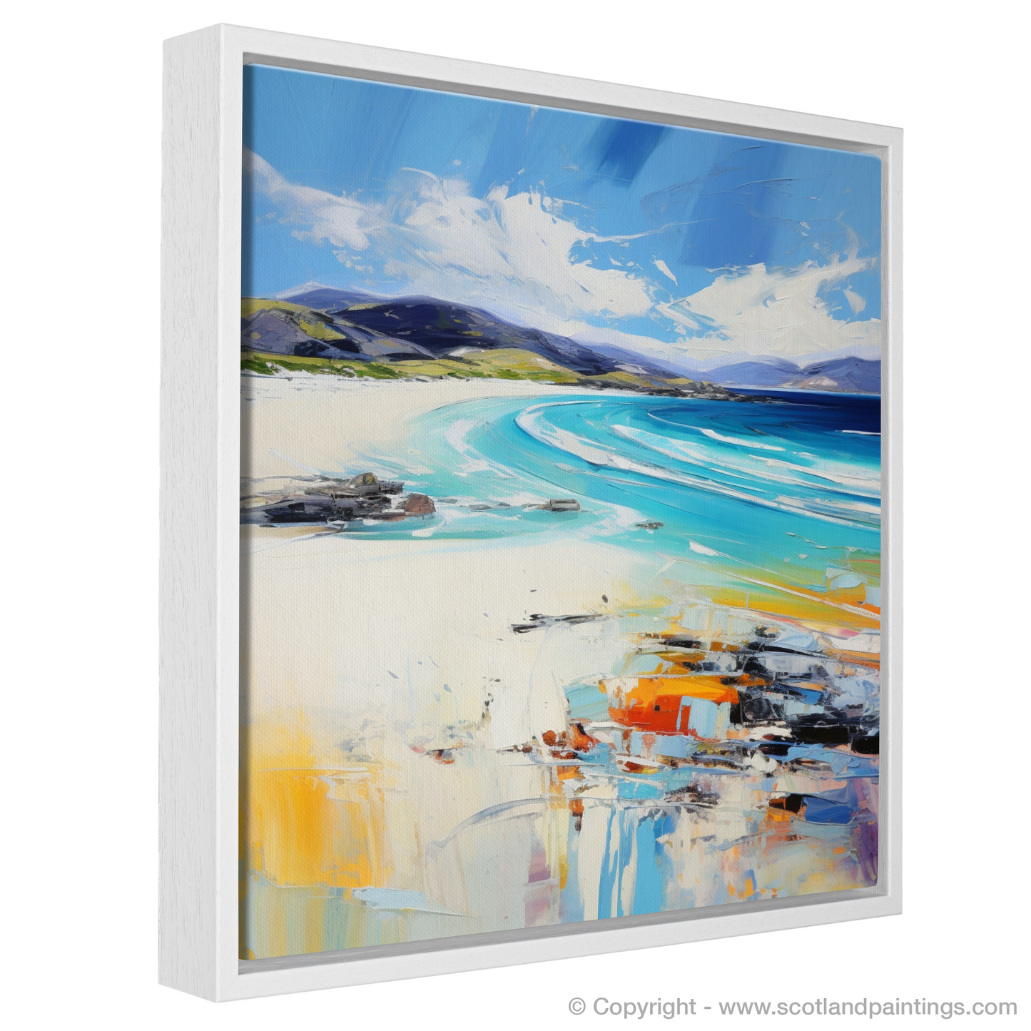 Painting and Art Print of Luskentyre Beach, Isle of Harris entitled "Luskentyre Beach Embrace: An Expressionist Ode to Scottish Shores".