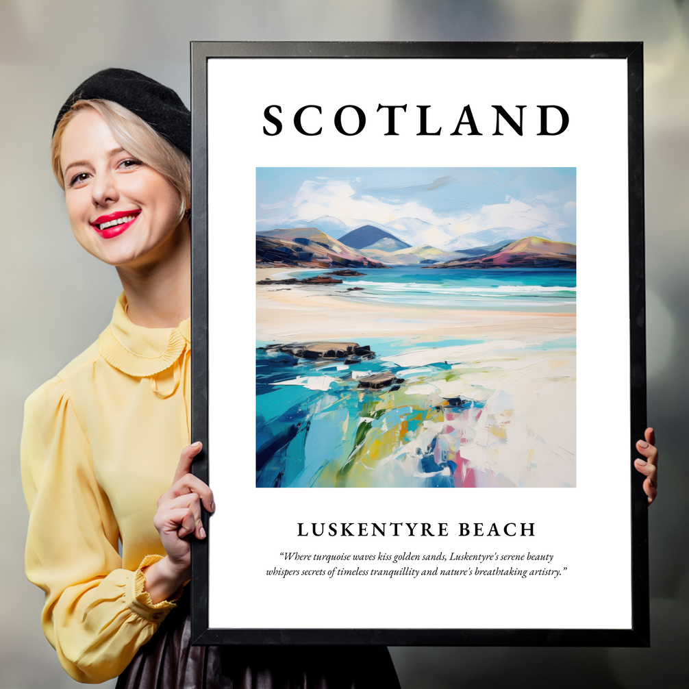 Person holding a poster of Luskentyre Beach