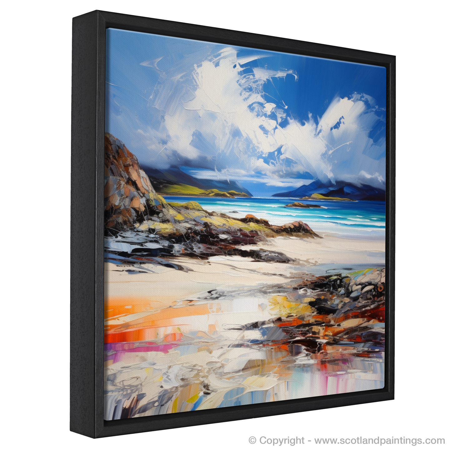 Painting and Art Print of Camusdarach Beach, Arisaig entitled "Expression of Camusdarach Beach: A Scottish Seaside Symphony".