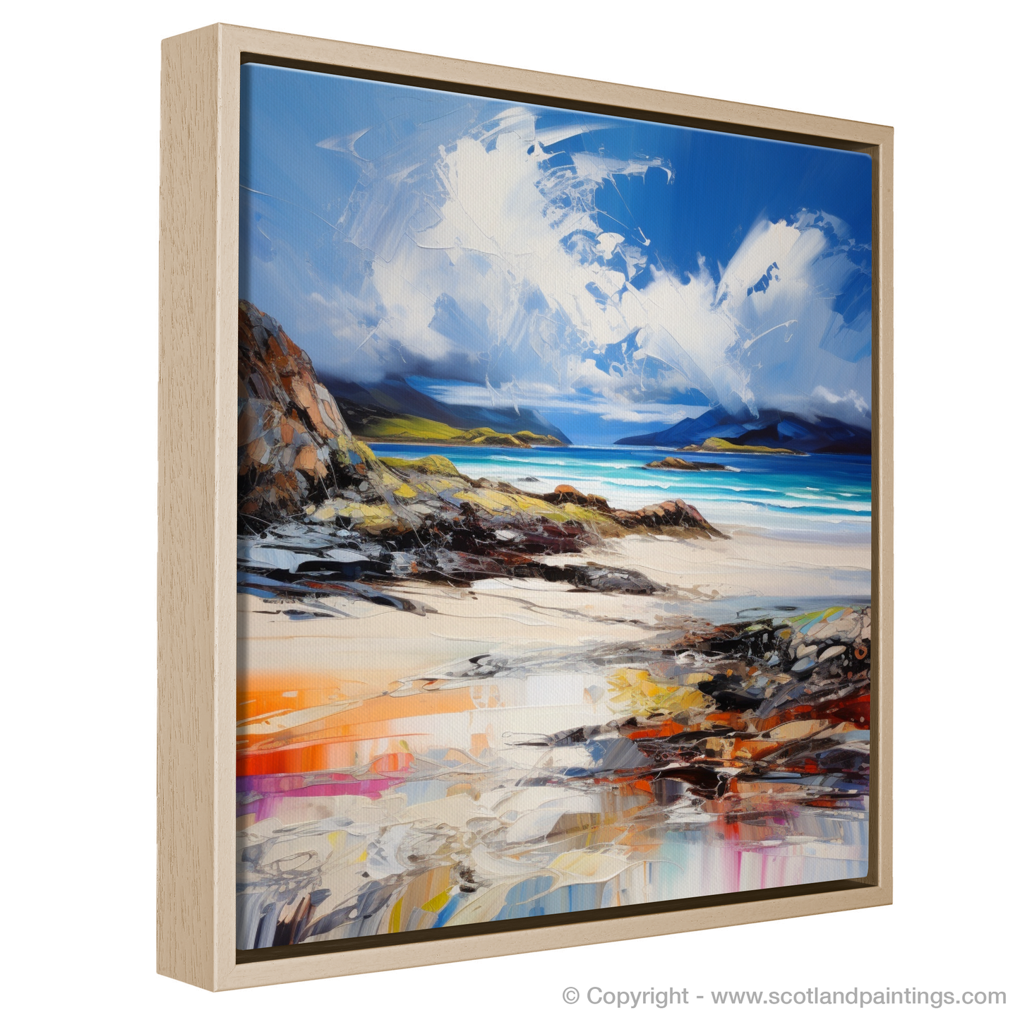 Painting and Art Print of Camusdarach Beach, Arisaig entitled "Expression of Camusdarach Beach: A Scottish Seaside Symphony".