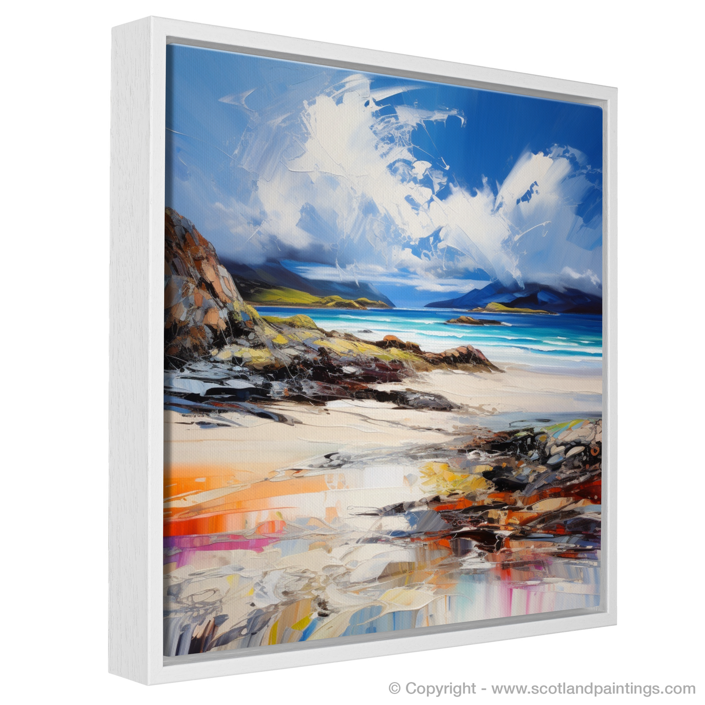 Painting and Art Print of Camusdarach Beach, Arisaig entitled "Expression of Camusdarach Beach: A Scottish Seaside Symphony".