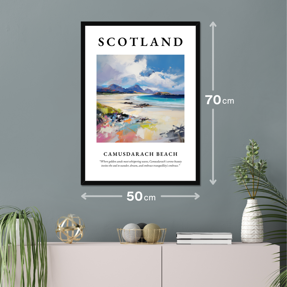 Poster of Camusdarach Beach hanging on a wall