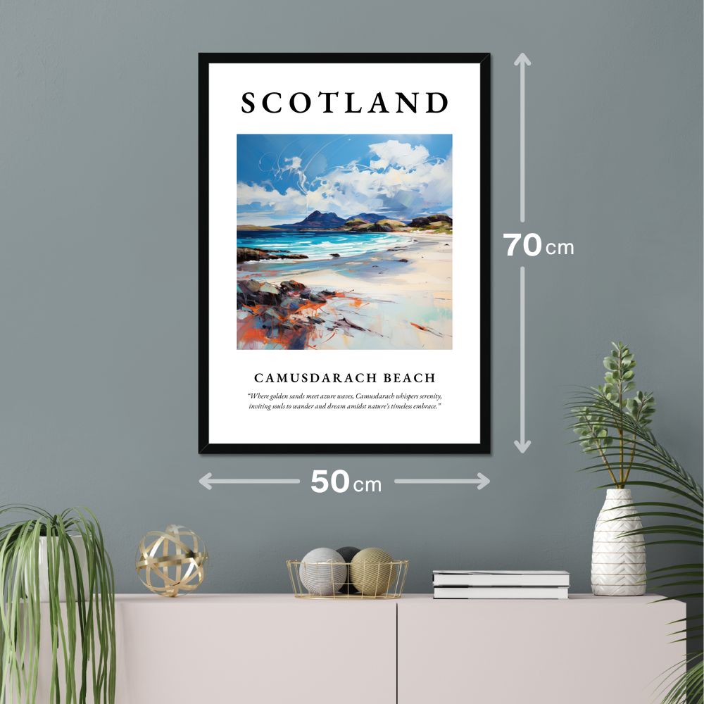 Poster of Camusdarach Beach hanging on a wall