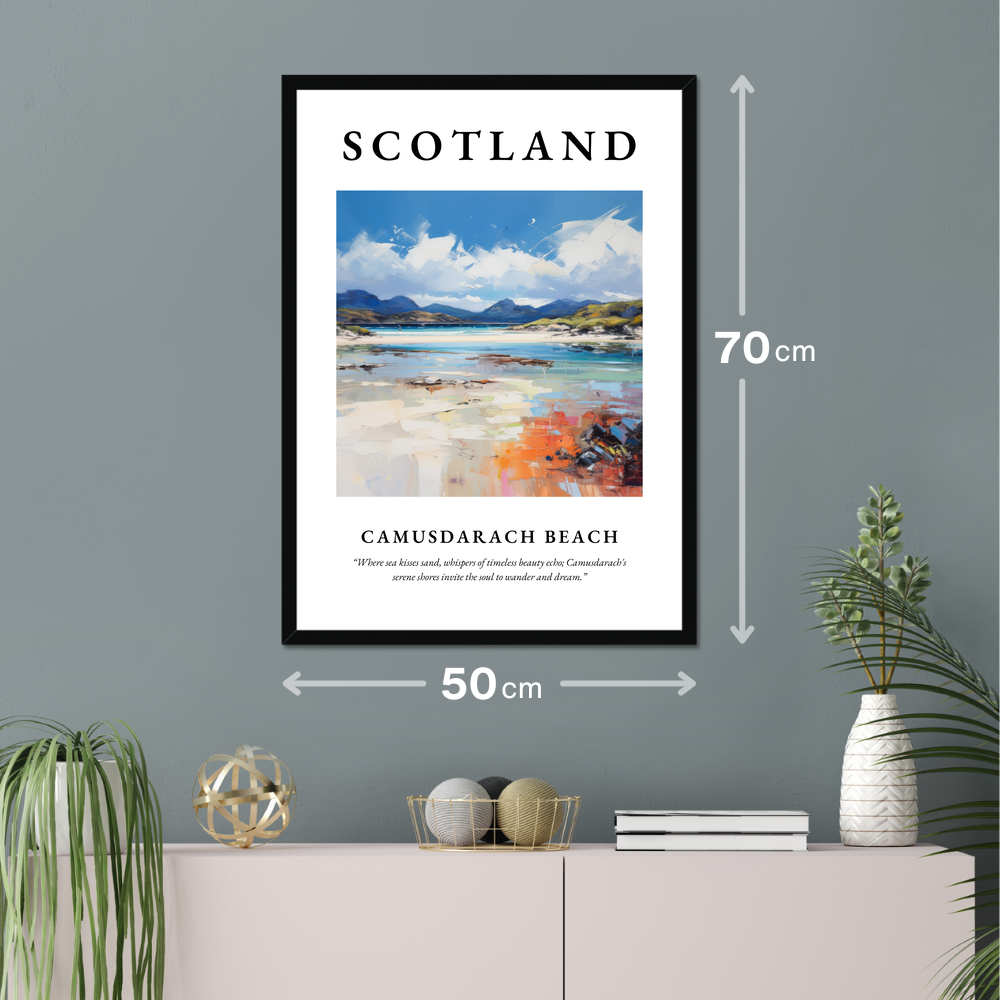 Poster of Camusdarach Beach hanging on a wall