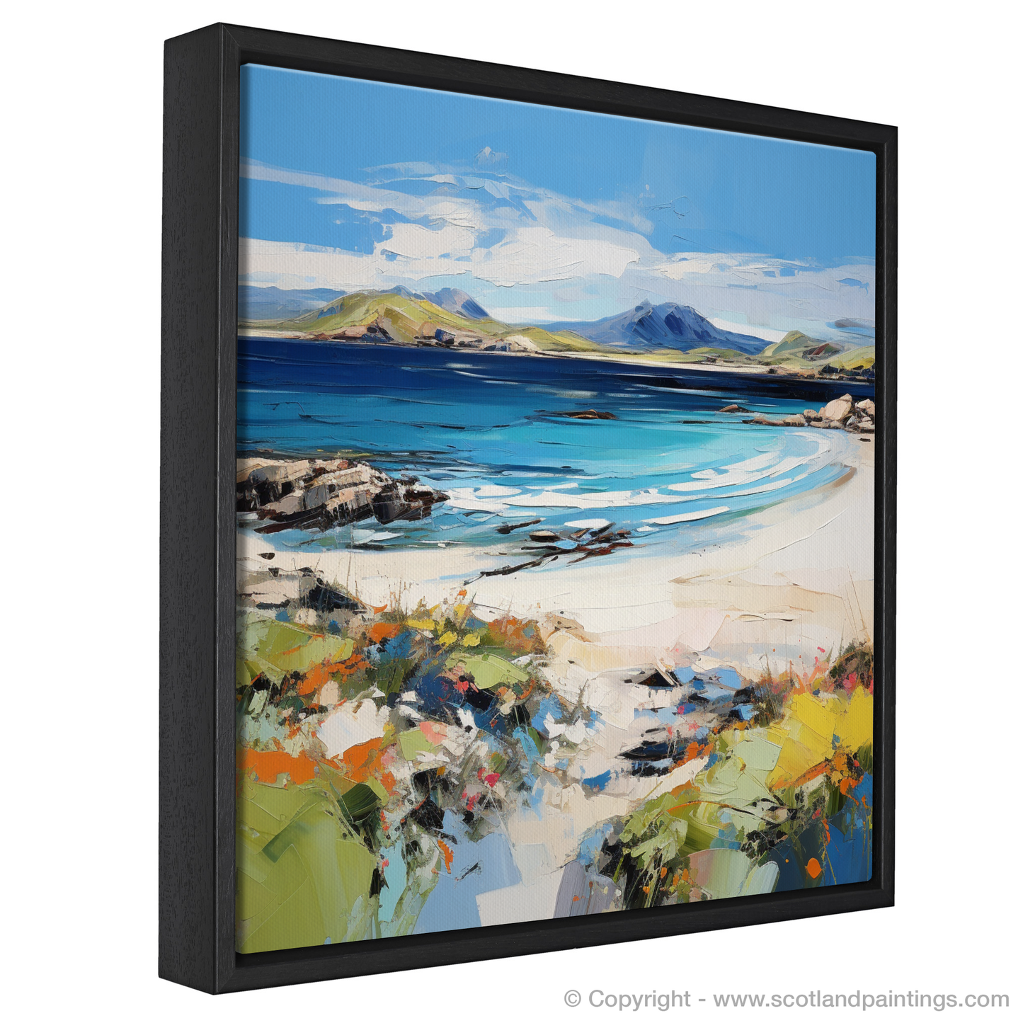 Painting and Art Print of Camusdarach Beach, Arisaig entitled "Wildflowers and Waves: An Expressionist Ode to Camusdarach Beach".