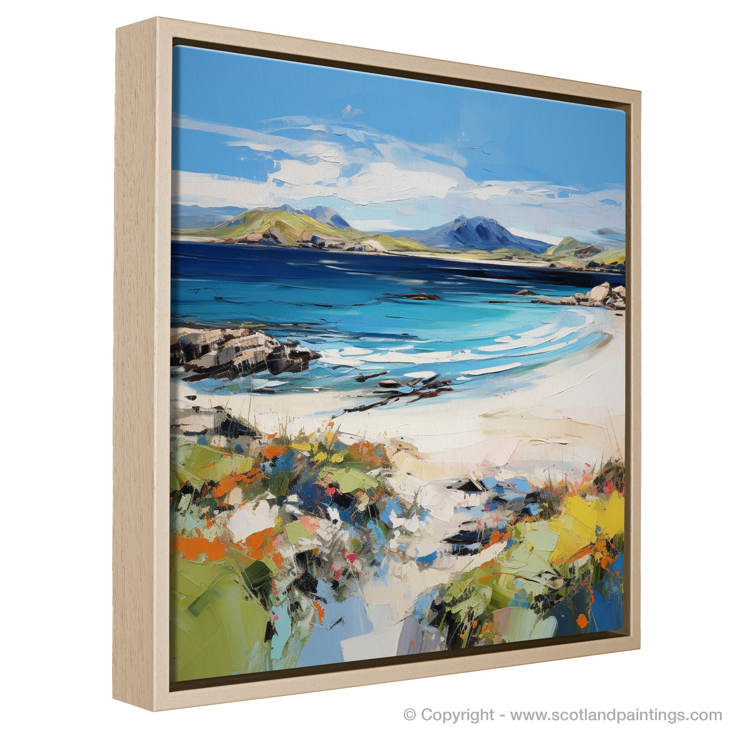 Painting and Art Print of Camusdarach Beach, Arisaig entitled "Wildflowers and Waves: An Expressionist Ode to Camusdarach Beach".