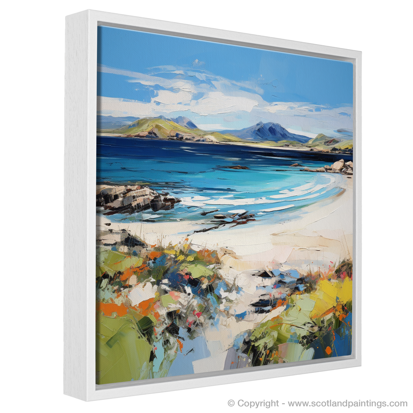 Painting and Art Print of Camusdarach Beach, Arisaig entitled "Wildflowers and Waves: An Expressionist Ode to Camusdarach Beach".