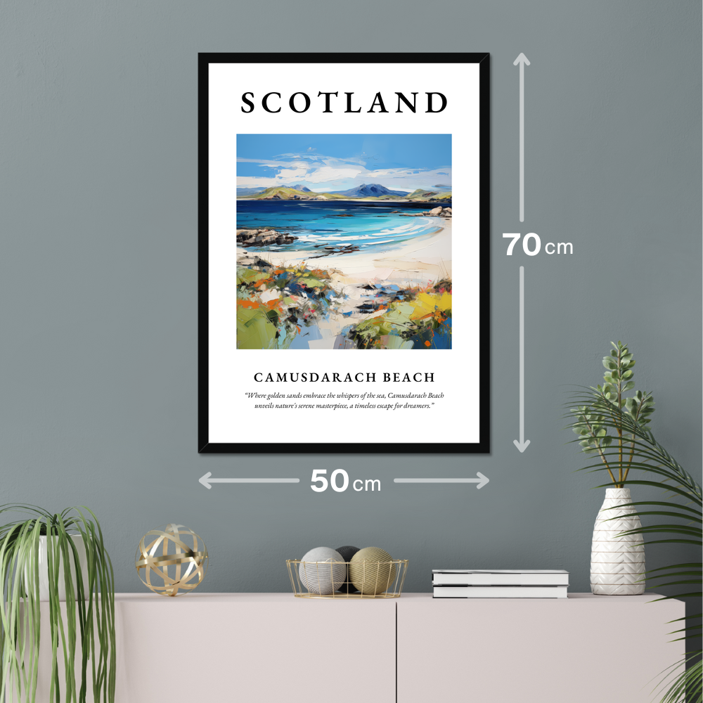 Poster of Camusdarach Beach hanging on a wall