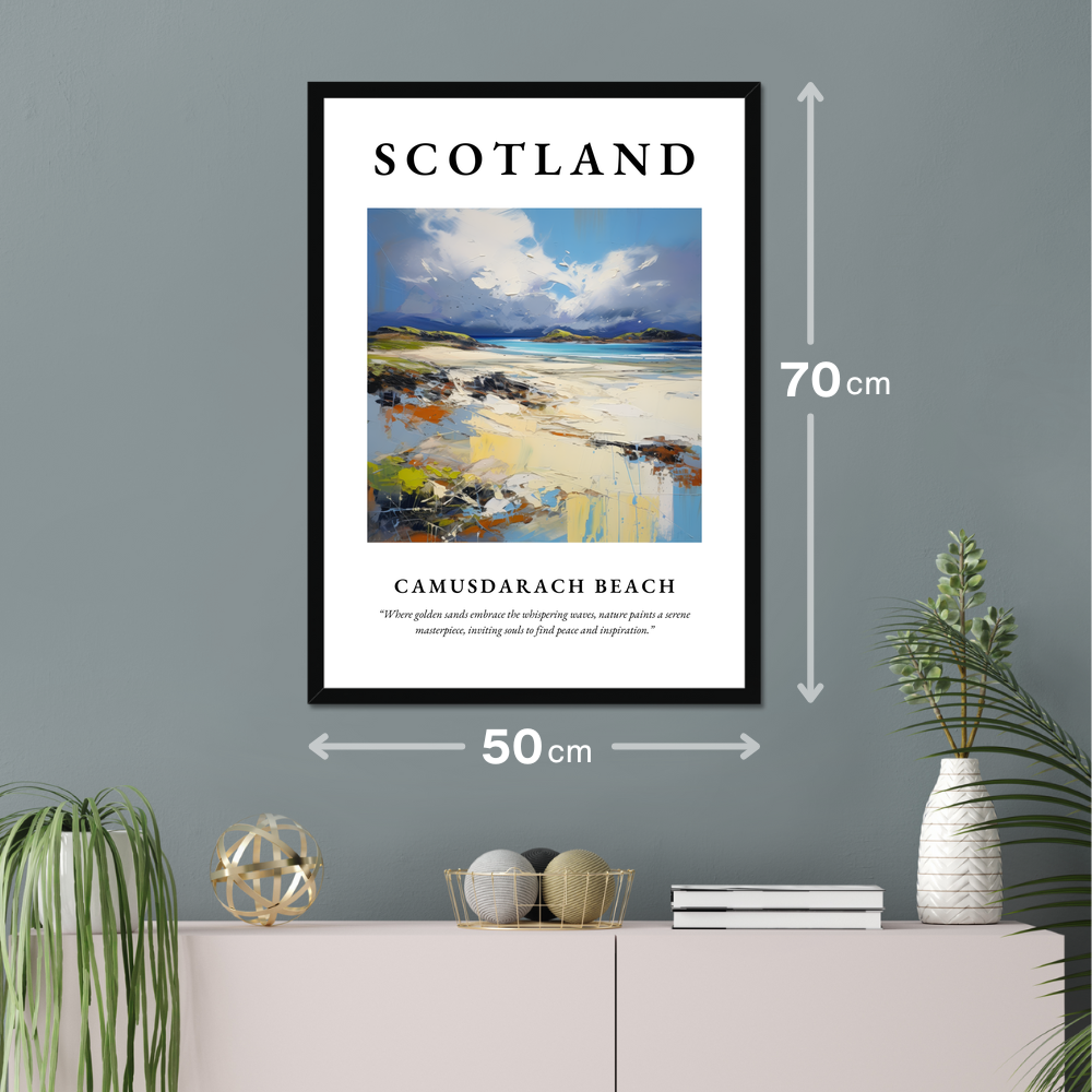 Poster of Camusdarach Beach hanging on a wall