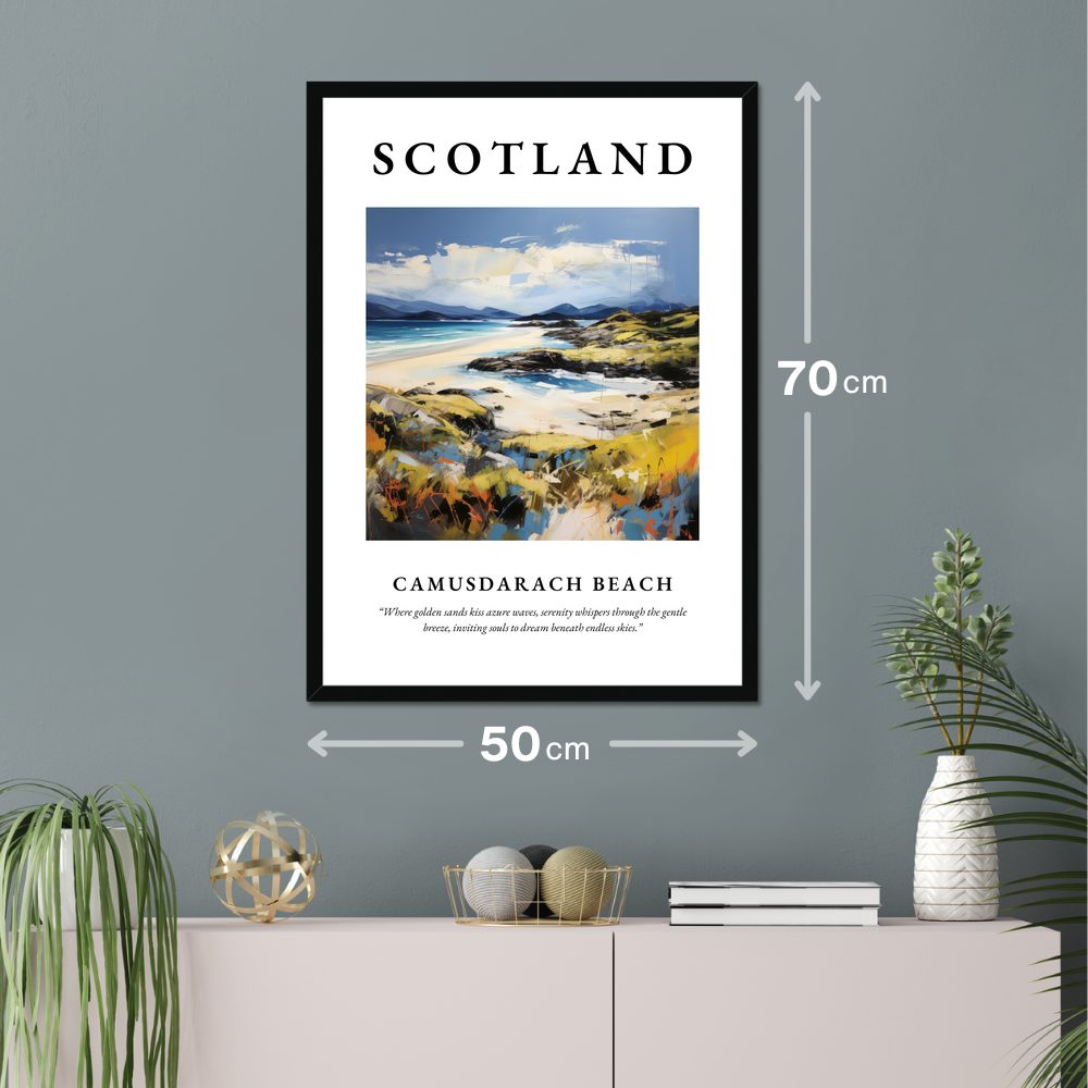 Poster of Camusdarach Beach hanging on a wall