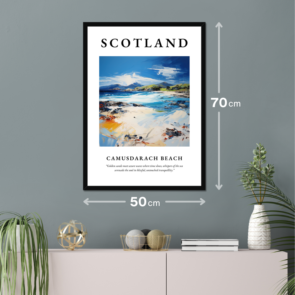 Poster of Camusdarach Beach hanging on a wall