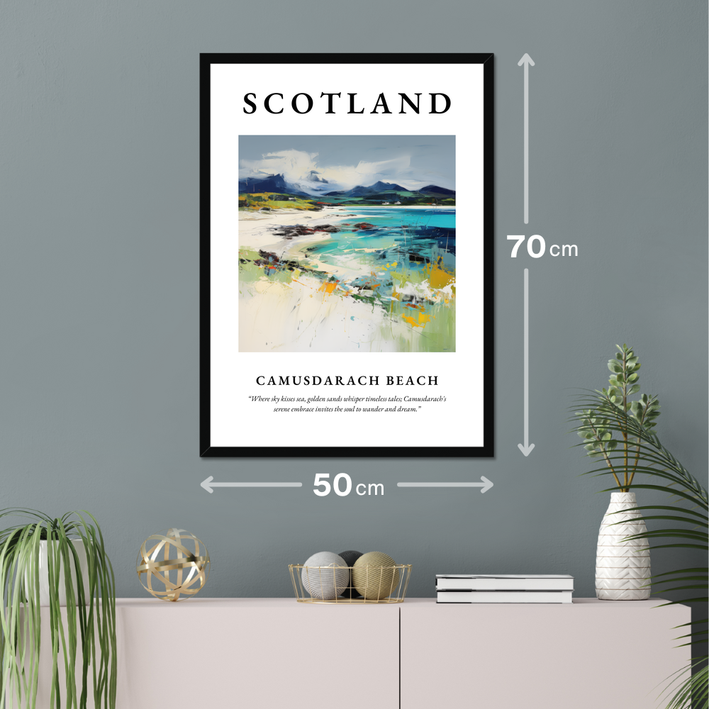 Poster of Camusdarach Beach hanging on a wall