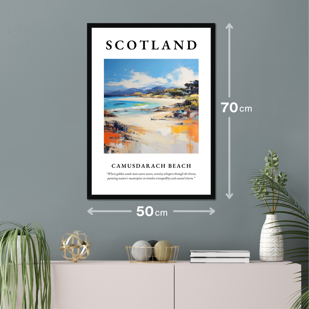 Poster of Camusdarach Beach hanging on a wall