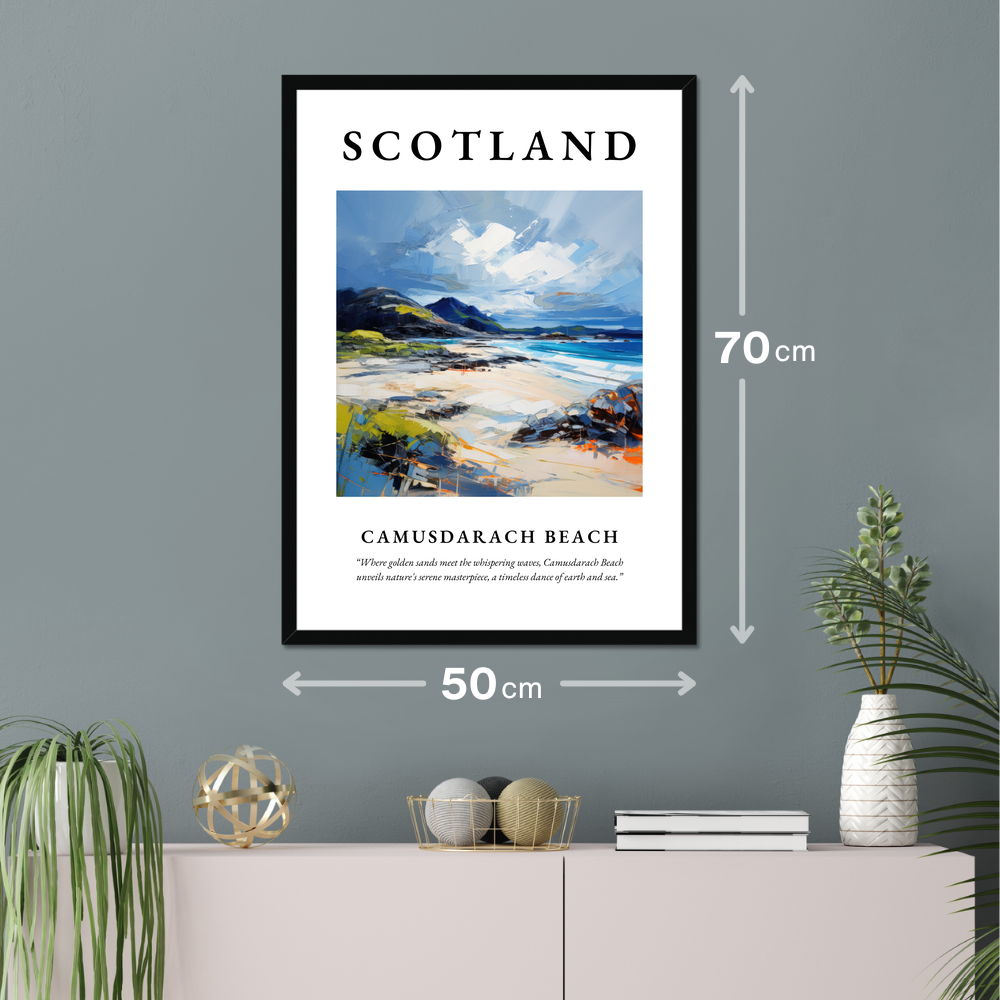 Poster of Camusdarach Beach hanging on a wall