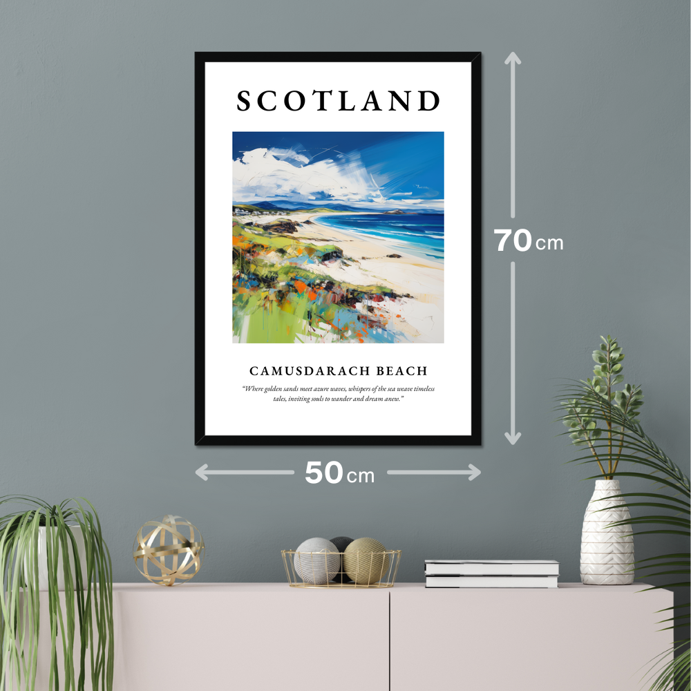 Poster of Camusdarach Beach hanging on a wall