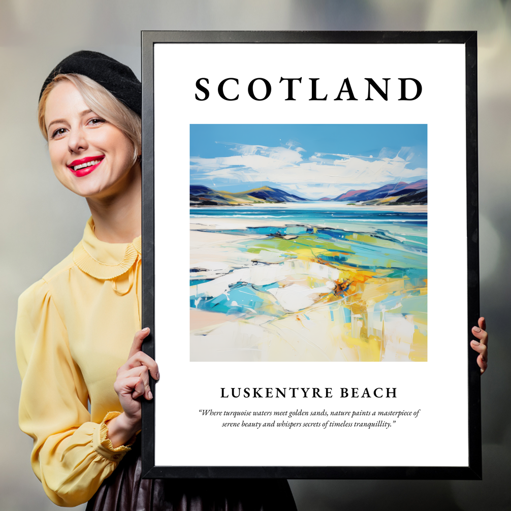 Person holding a poster of Luskentyre Beach