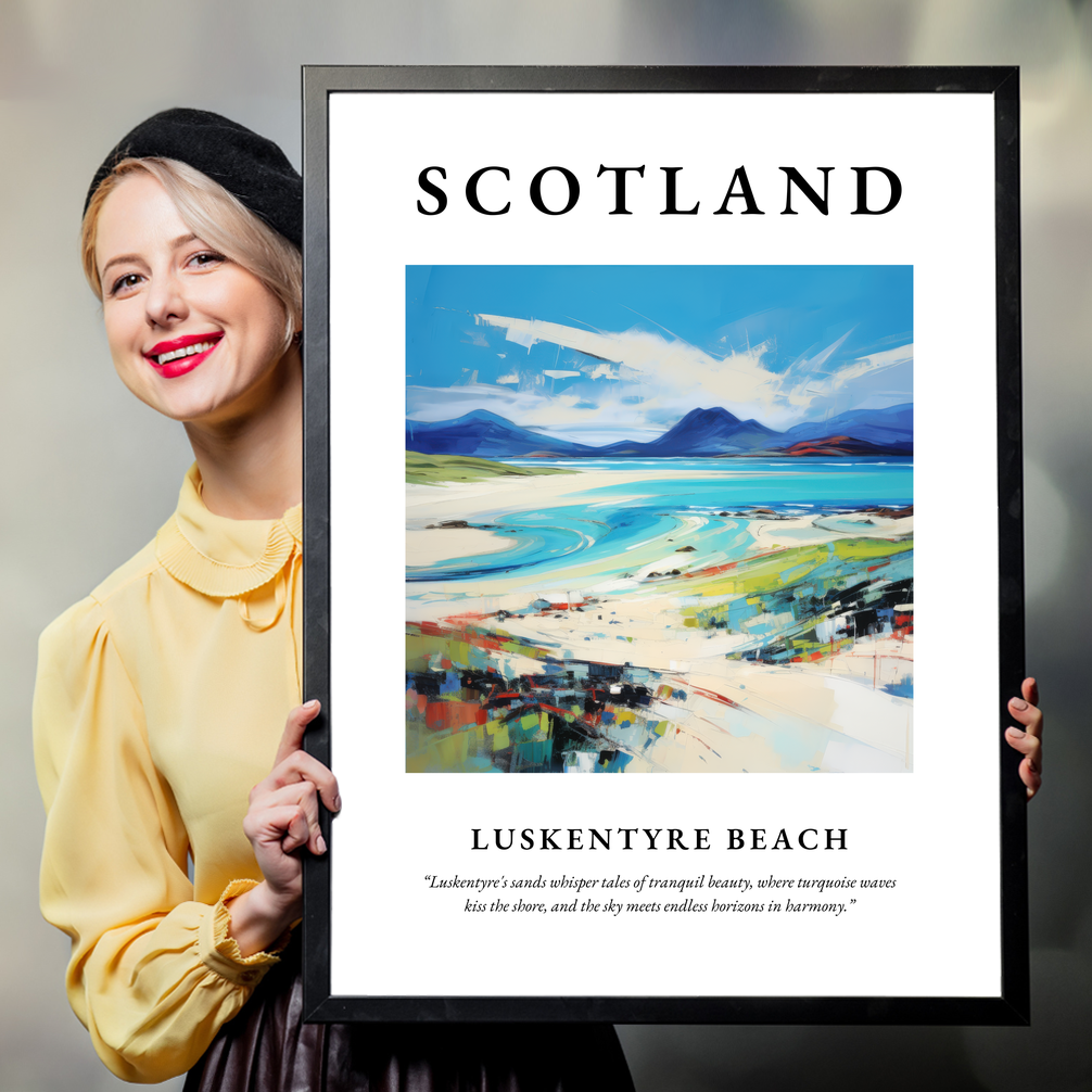 Person holding a poster of Luskentyre Beach