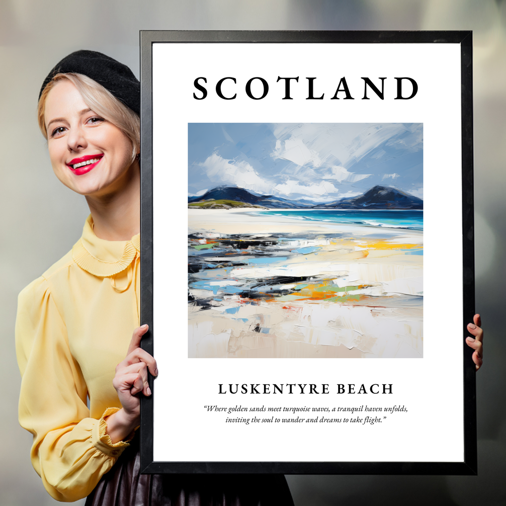 Person holding a poster of Luskentyre Beach