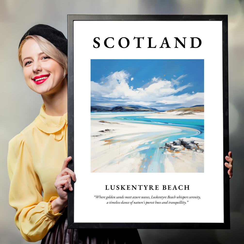 Person holding a poster of Luskentyre Beach