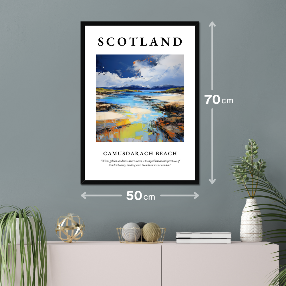 Poster of Camusdarach Beach hanging on a wall