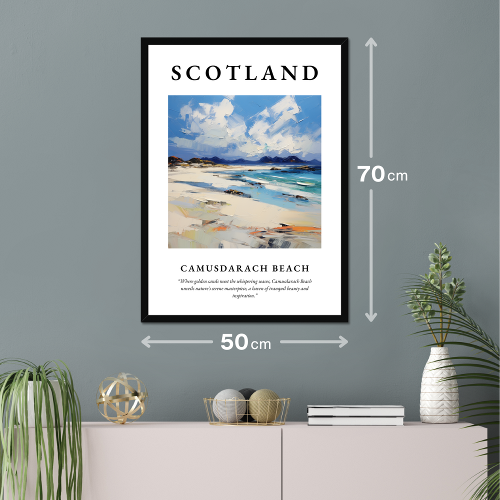 Poster of Camusdarach Beach hanging on a wall