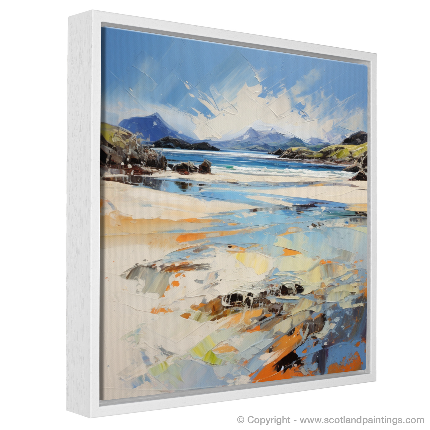 Painting and Art Print of Camusdarach Beach, Arisaig entitled "Camusdarach Beach Whispers: An Expressionist Ode to Scottish Shores".