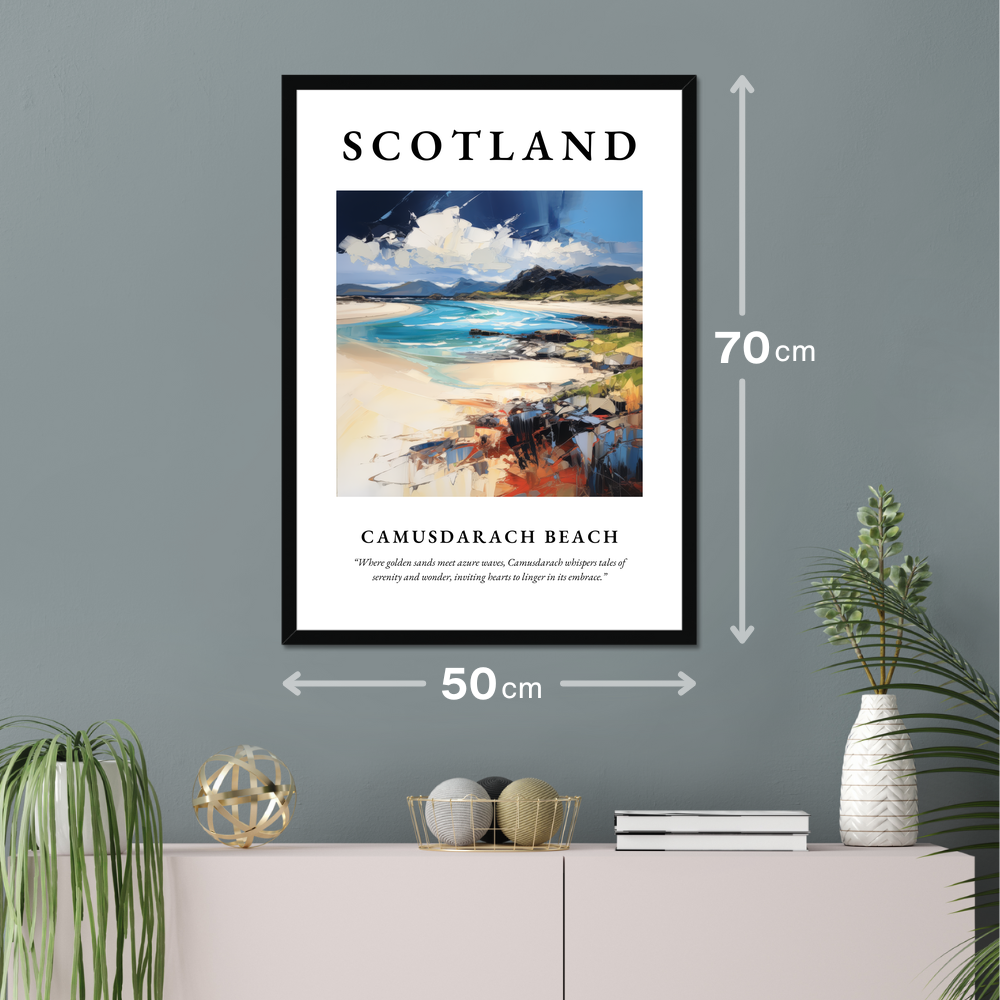 Poster of Camusdarach Beach hanging on a wall