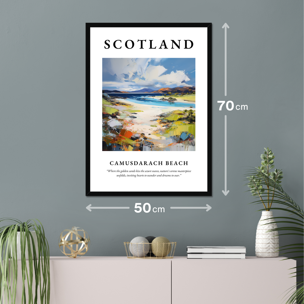 Poster of Camusdarach Beach hanging on a wall