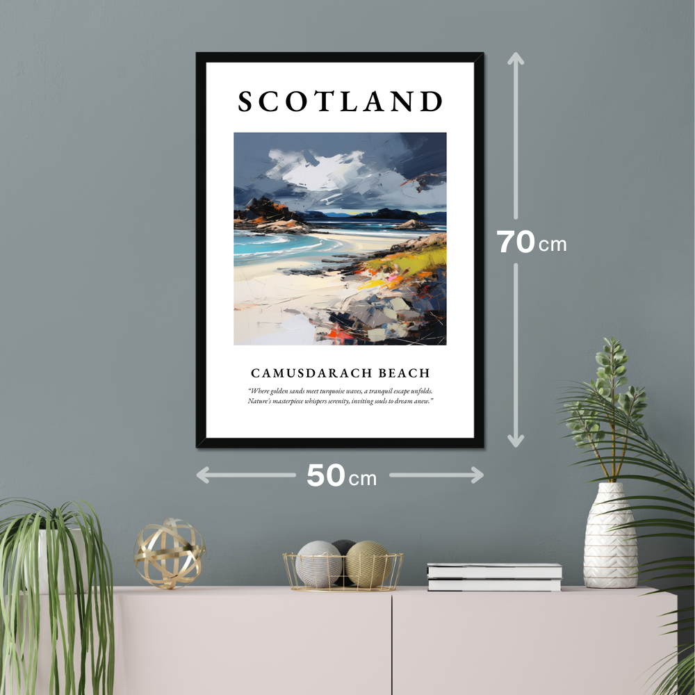 Poster of Camusdarach Beach hanging on a wall