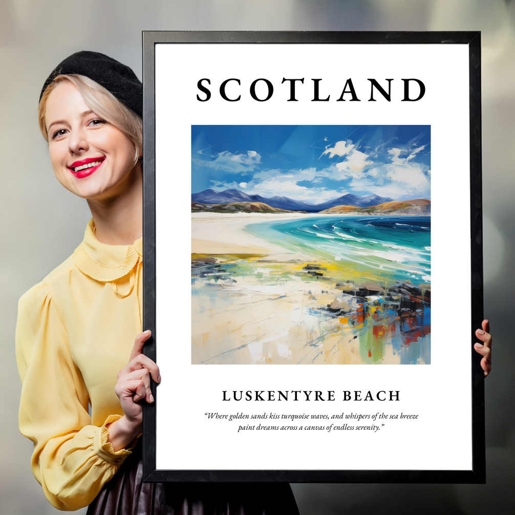 Person holding a poster of Luskentyre Beach