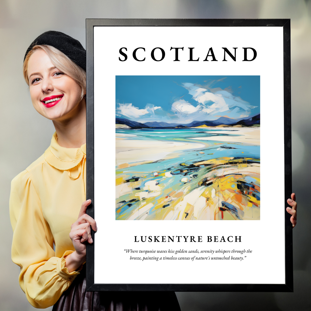 Person holding a poster of Luskentyre Beach