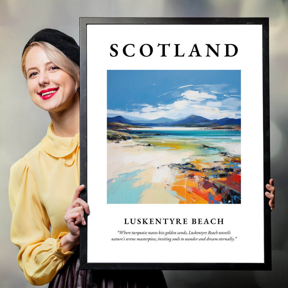 Person holding a poster of Luskentyre Beach