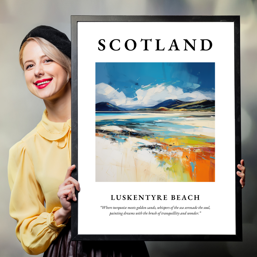 Person holding a poster of Luskentyre Beach