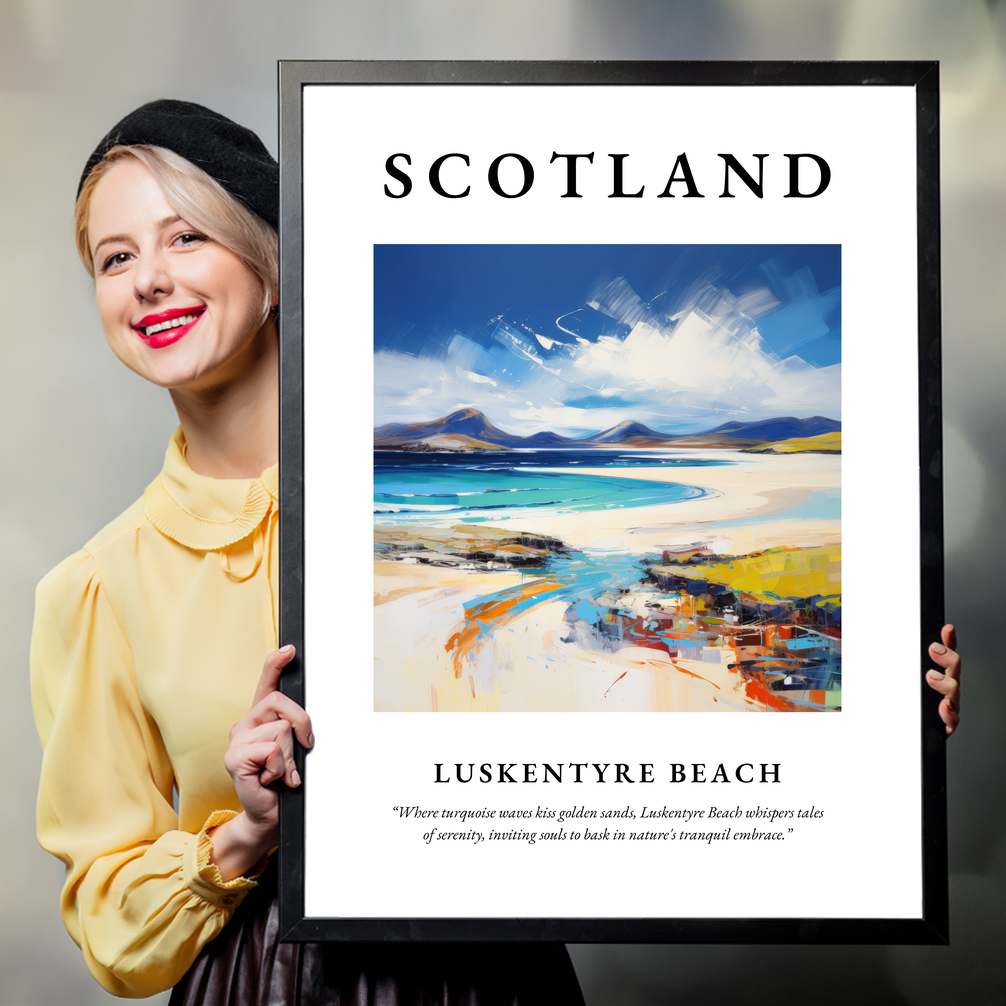 Person holding a poster of Luskentyre Beach