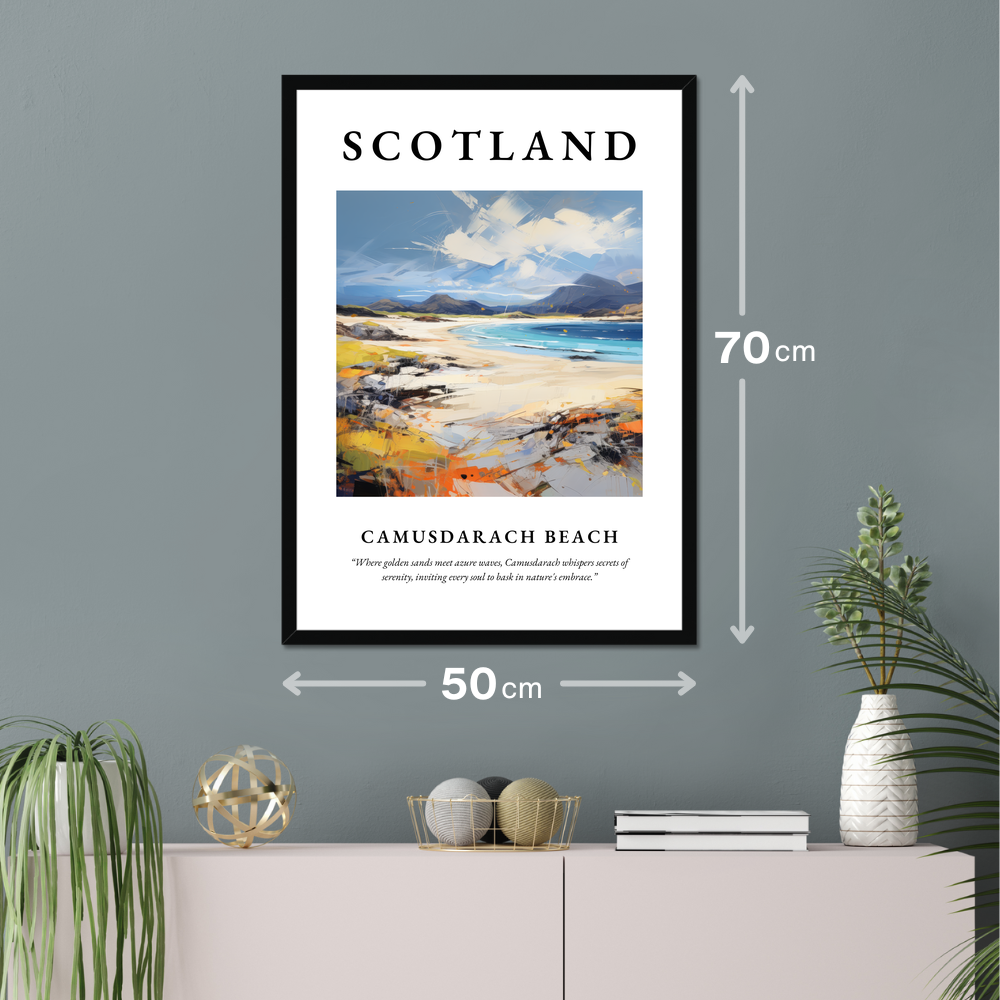 Poster of Camusdarach Beach hanging on a wall