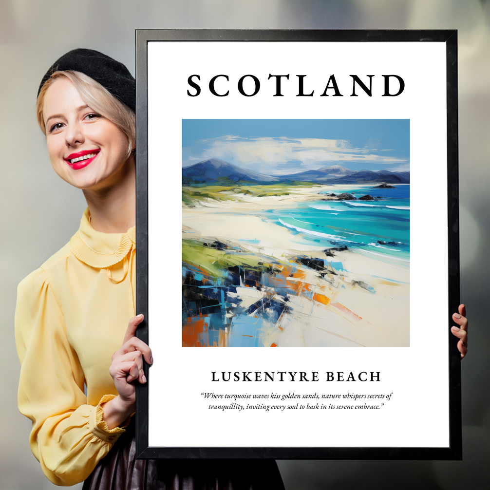 Person holding a poster of Luskentyre Beach