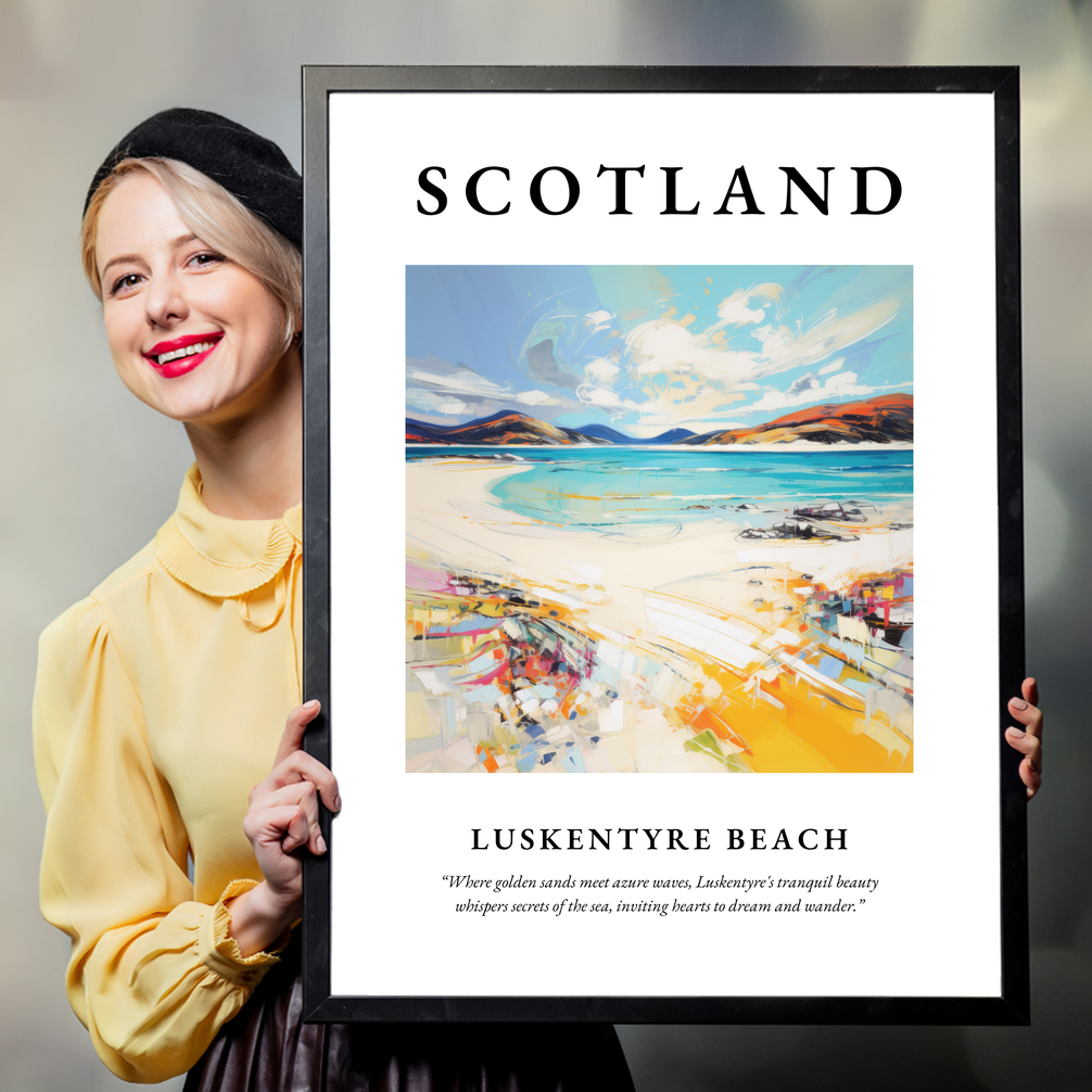 Person holding a poster of Luskentyre Beach