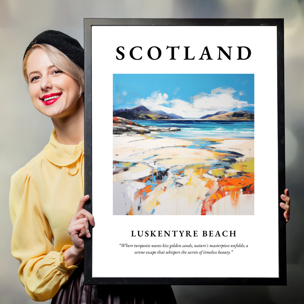 Person holding a poster of Luskentyre Beach