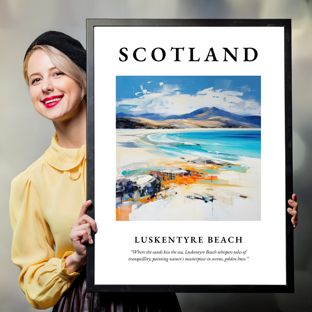 Person holding a poster of Luskentyre Beach