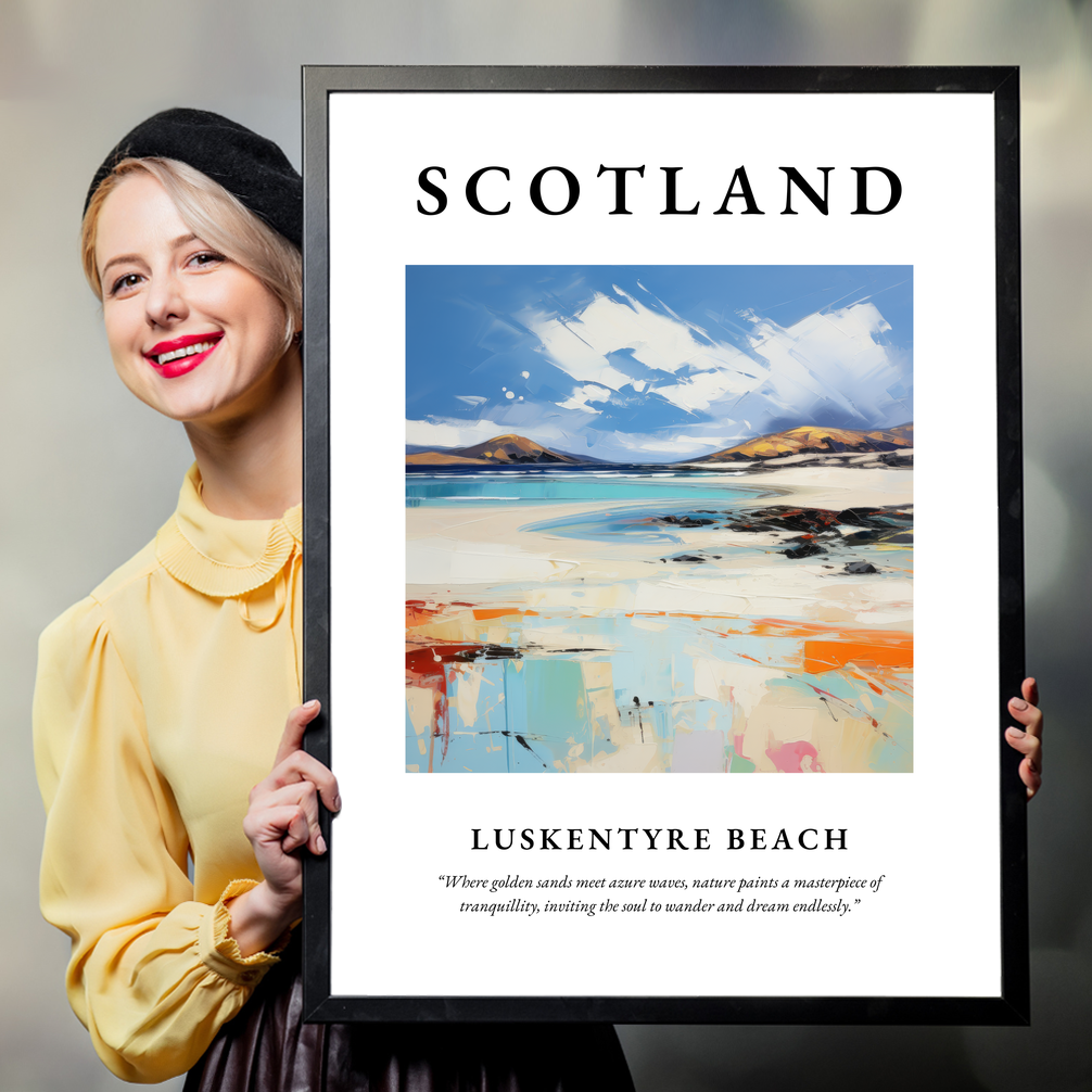 Person holding a poster of Luskentyre Beach