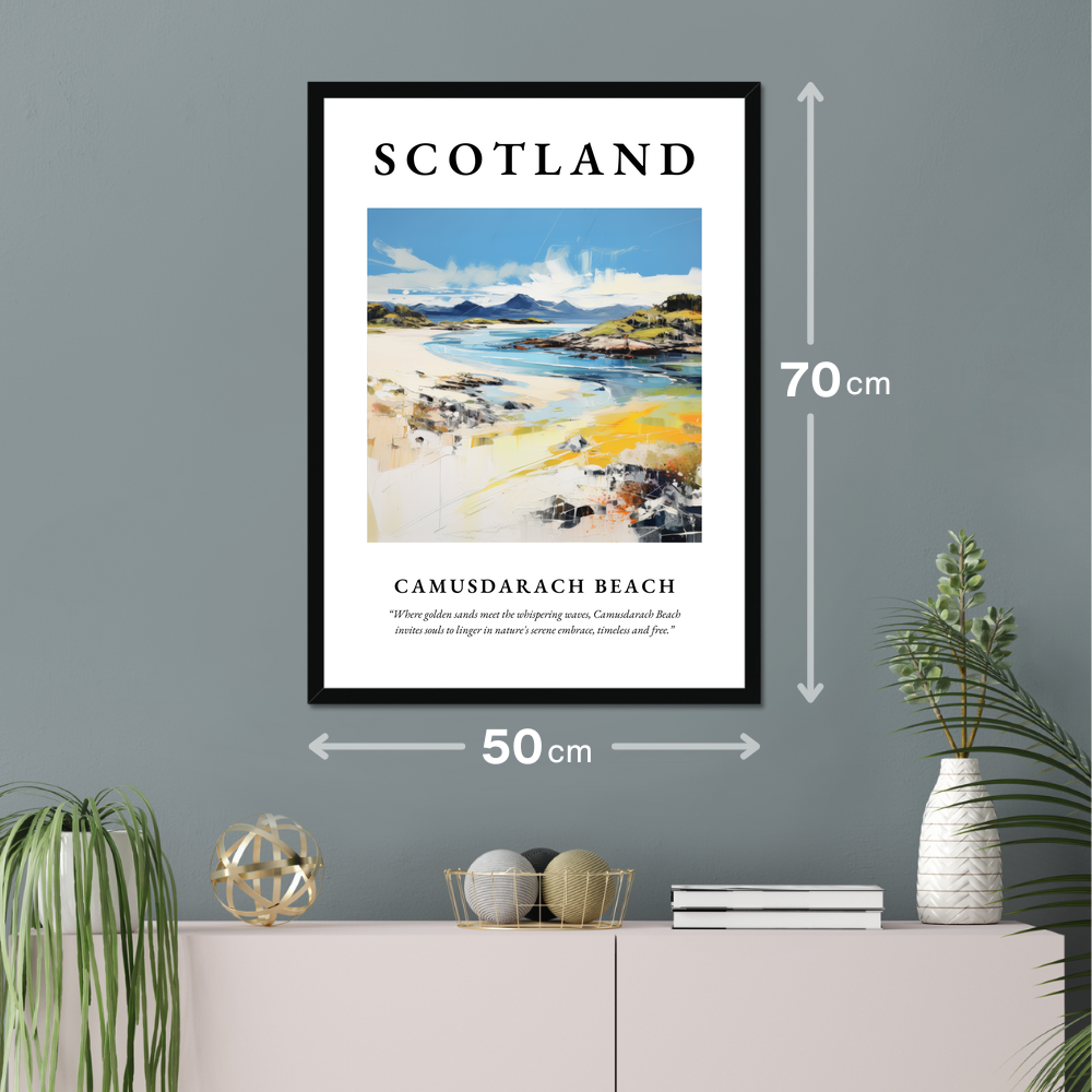 Poster of Camusdarach Beach hanging on a wall