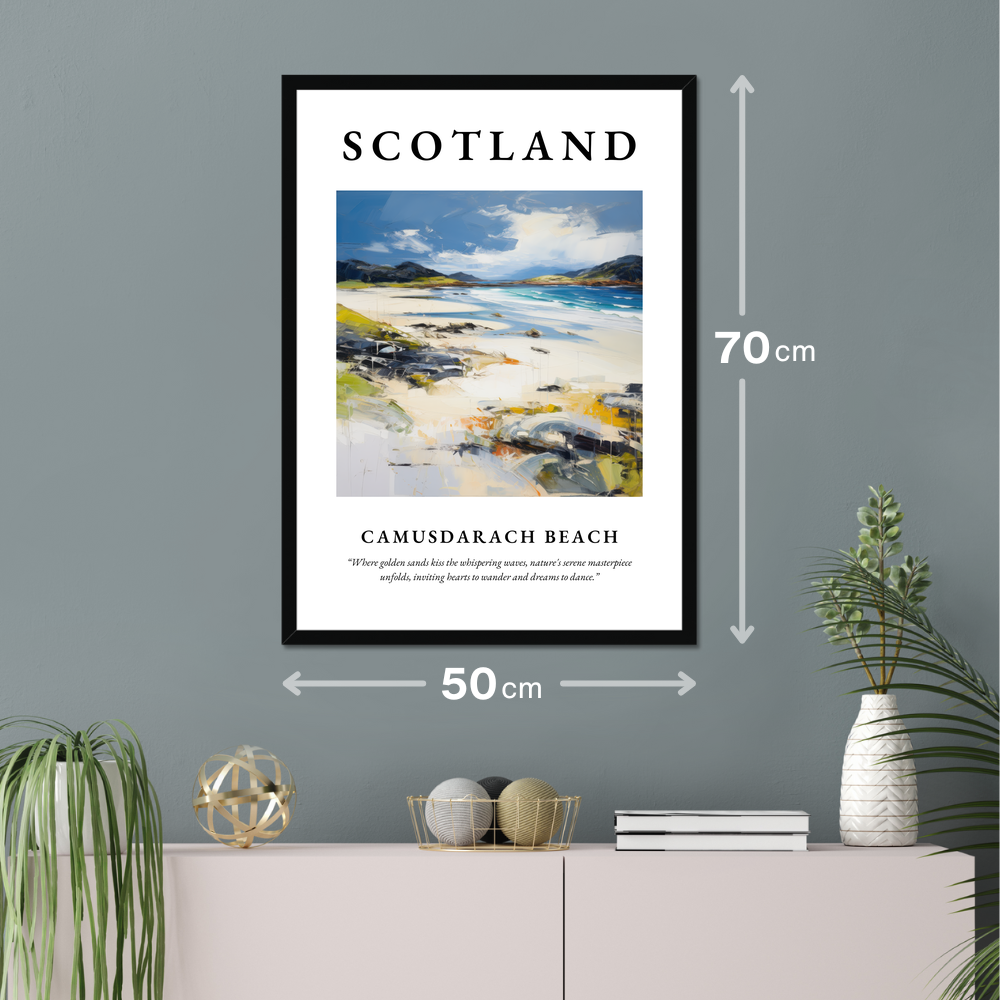 Poster of Camusdarach Beach hanging on a wall