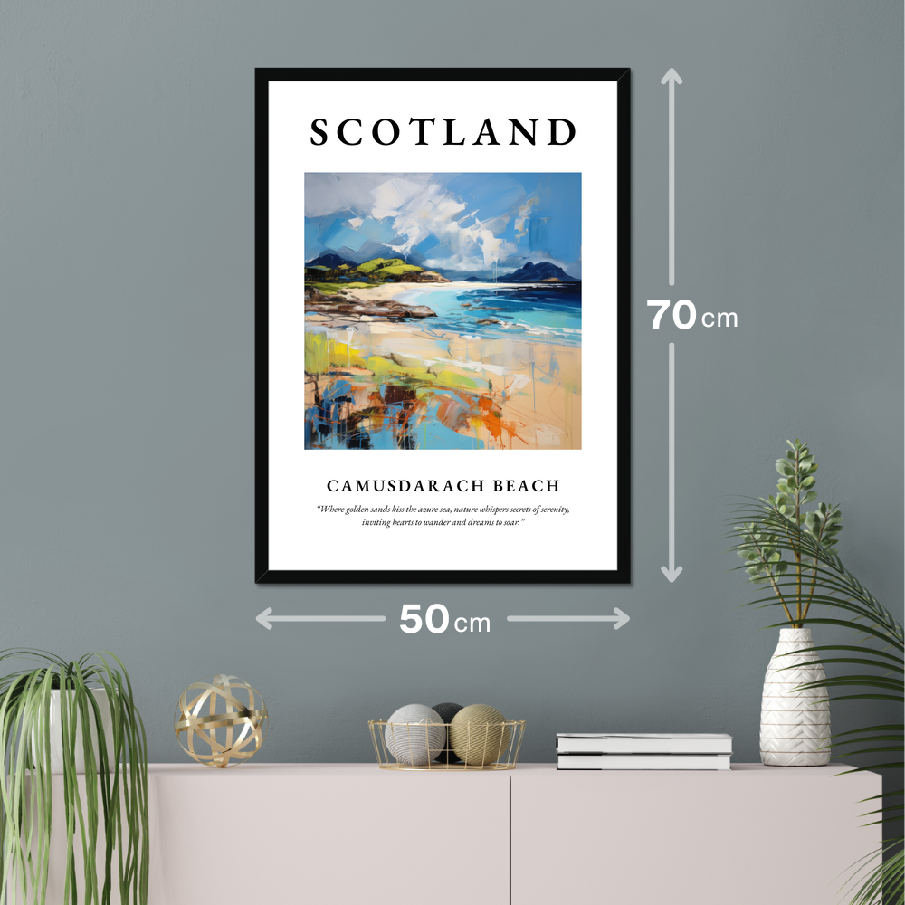 Poster of Camusdarach Beach hanging on a wall