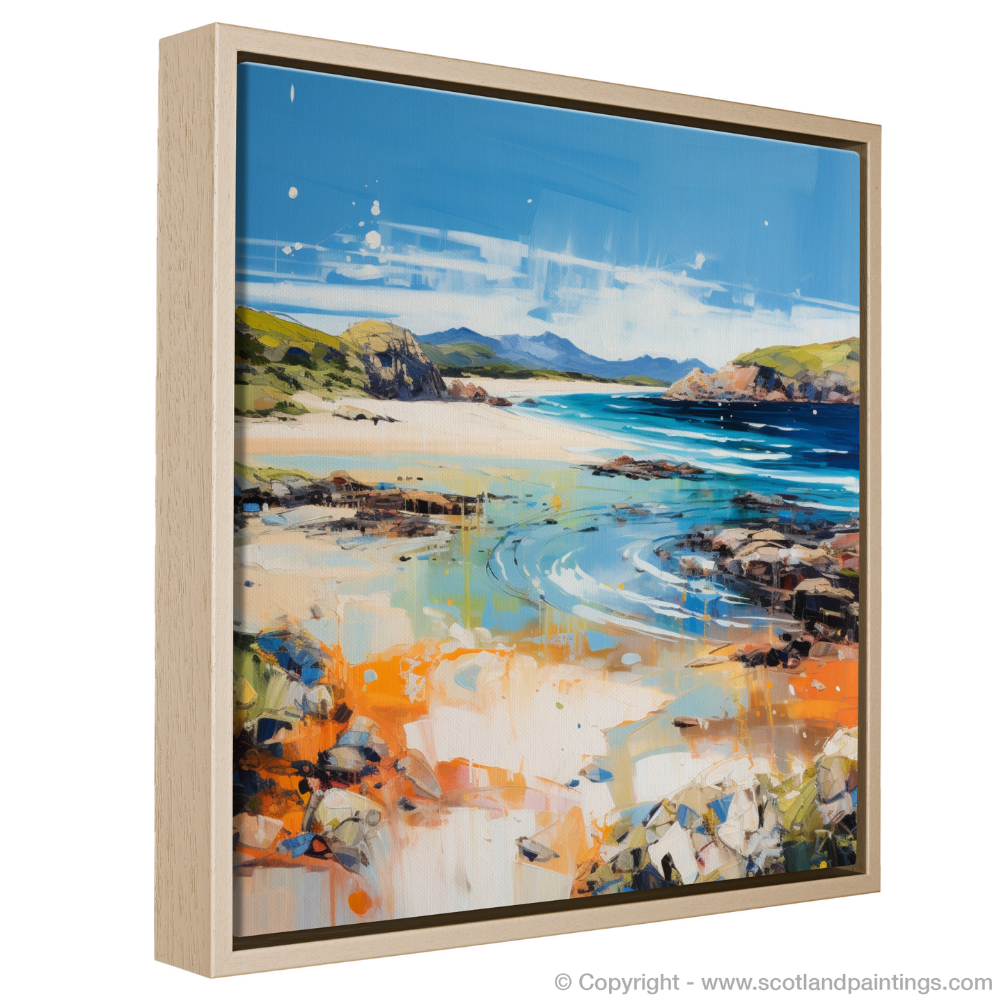 Painting and Art Print of Camusdarach Beach, Arisaig entitled "Dance of Light and Colour: An Expressionist Ode to Camusdarach Beach Arisaig".
