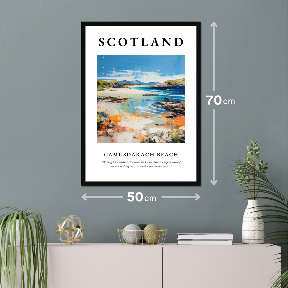 Poster of Camusdarach Beach hanging on a wall