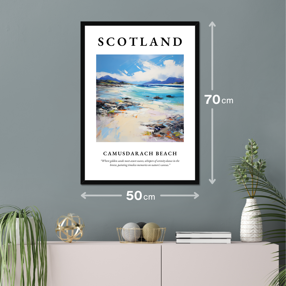 Poster of Camusdarach Beach hanging on a wall