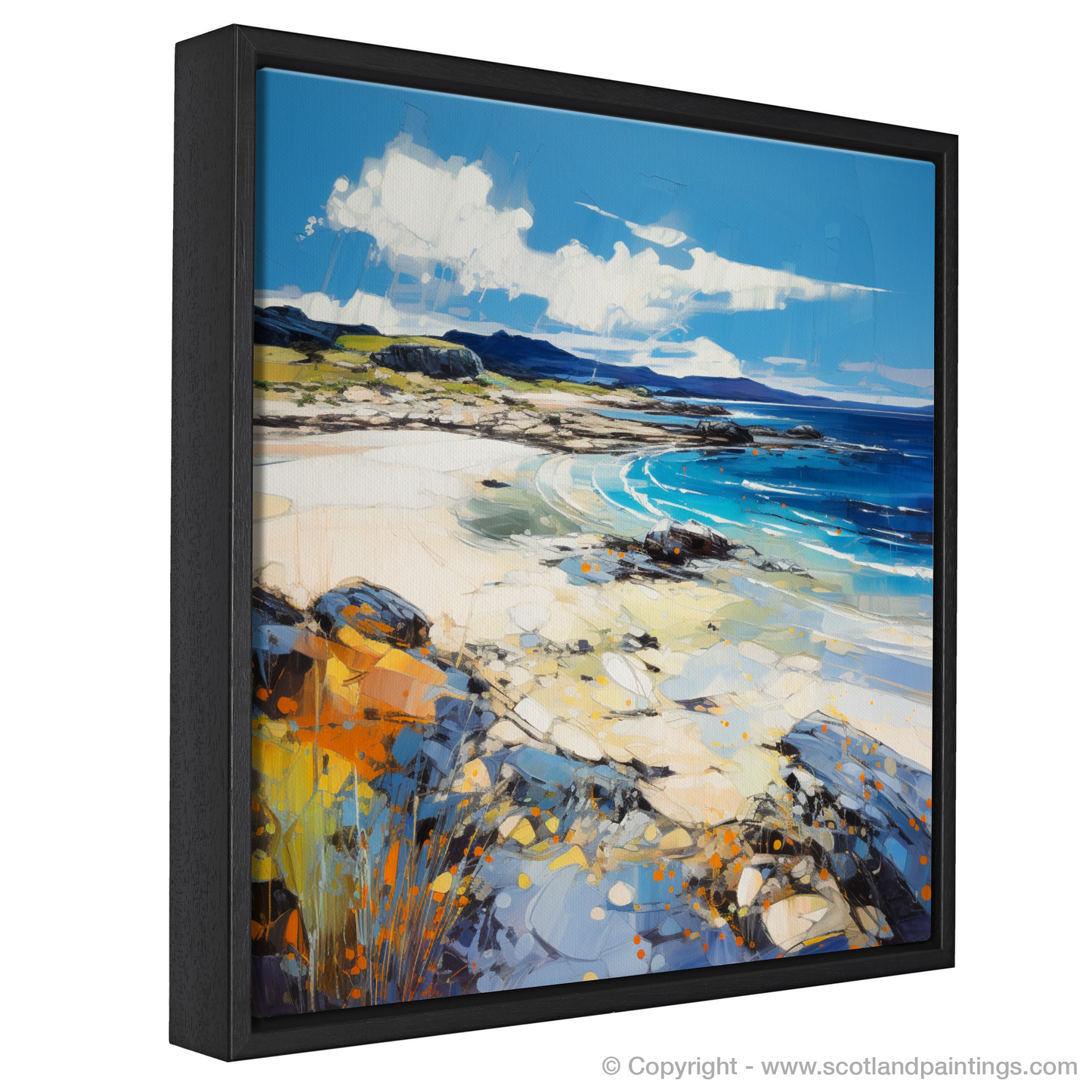 Painting and Art Print of Camusdarach Beach, Arisaig entitled "Vibrant Shores of Camusdarach Beach".