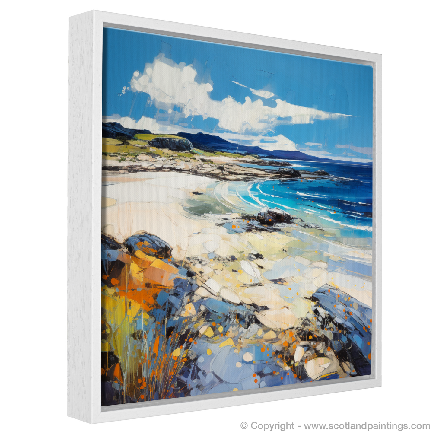 Painting and Art Print of Camusdarach Beach, Arisaig entitled "Vibrant Shores of Camusdarach Beach".