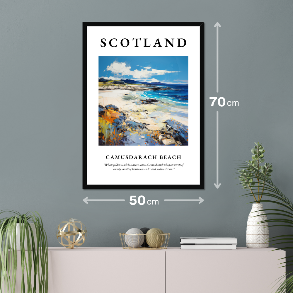 Poster of Camusdarach Beach hanging on a wall