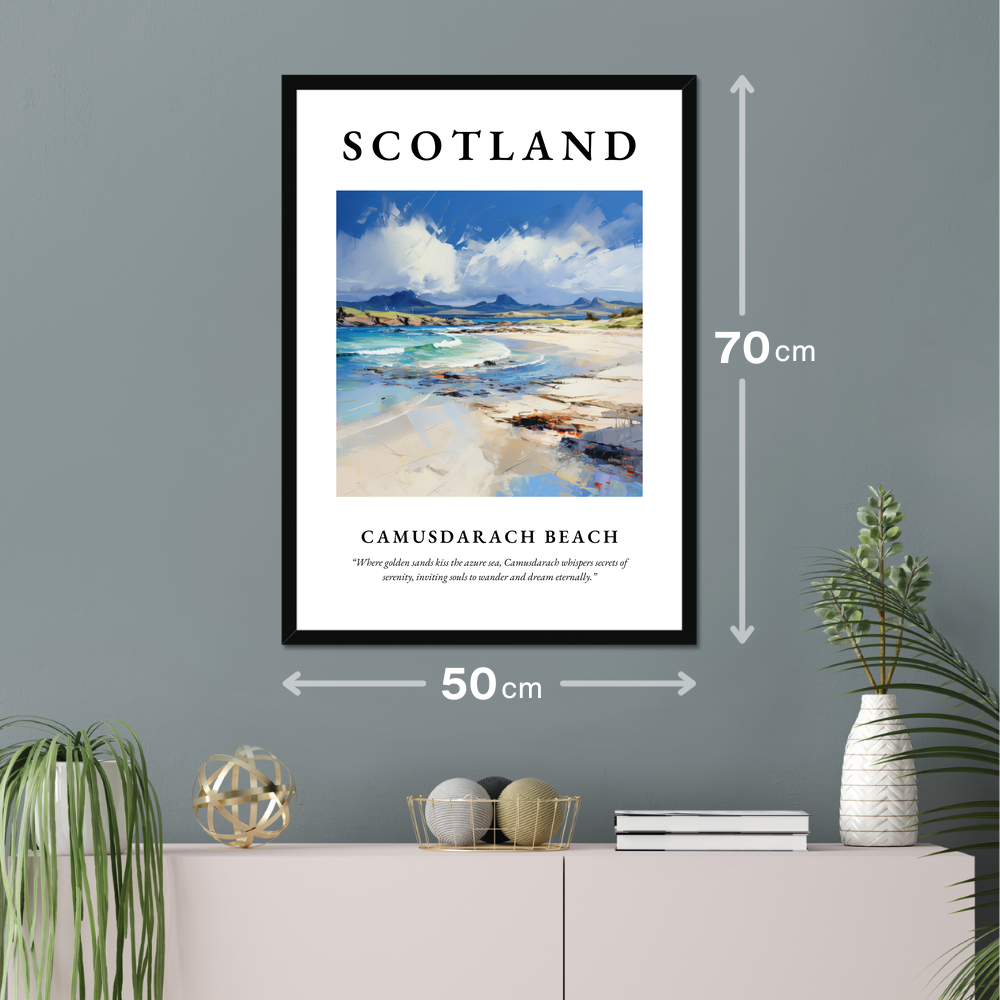 Poster of Camusdarach Beach hanging on a wall